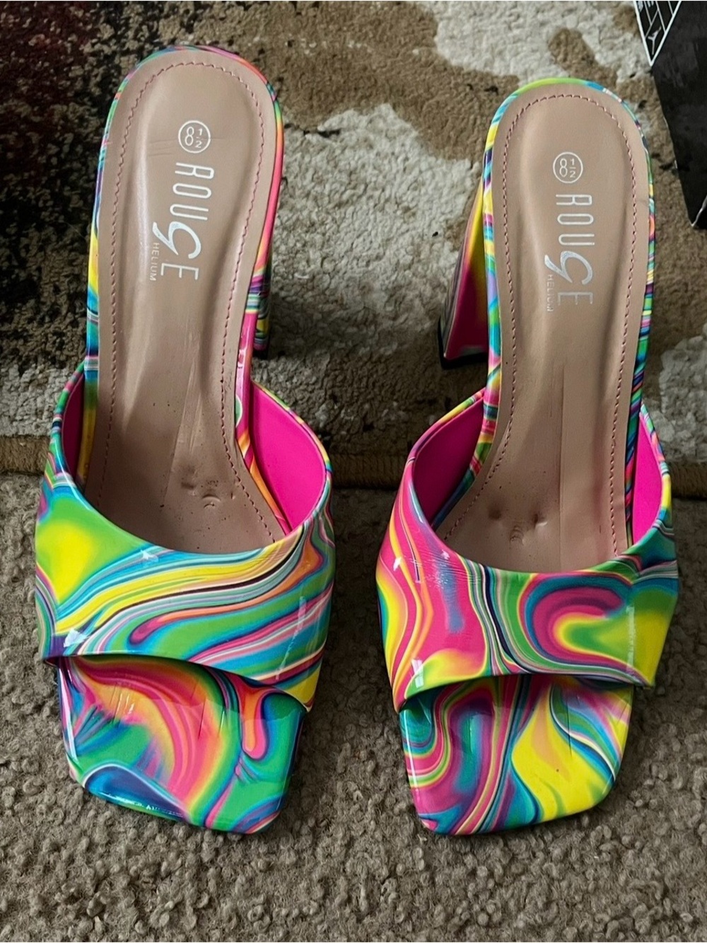 Rouge Helium Multicolor Swirl Mules with Pink Lining